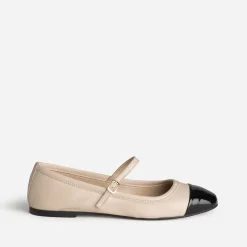 Eram Ballerines^Babies écru cuir bout noir verni BEIGE