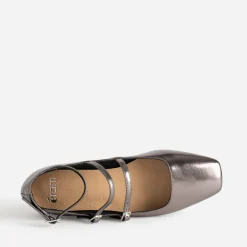 Eram Ballerines^Babies foncé métallisé à triple bride GRIS