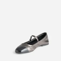 Eram Ballerines^Babies gris métallisé cuir bout NOIR