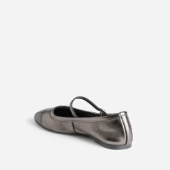 Eram Ballerines^Babies gris métallisé cuir bout NOIR