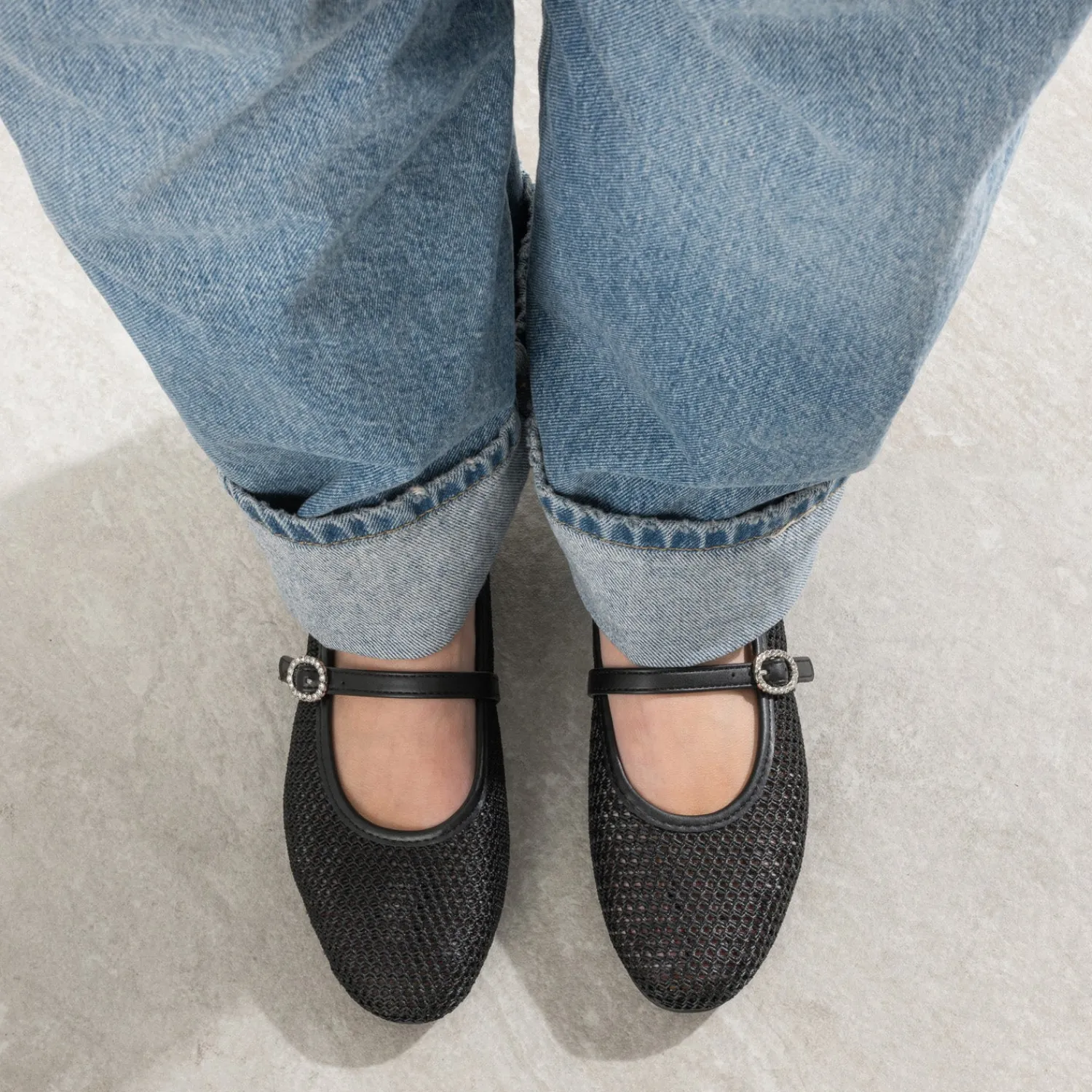 Eram Ballerines^Babies e résille tressée boucle strass NOIR