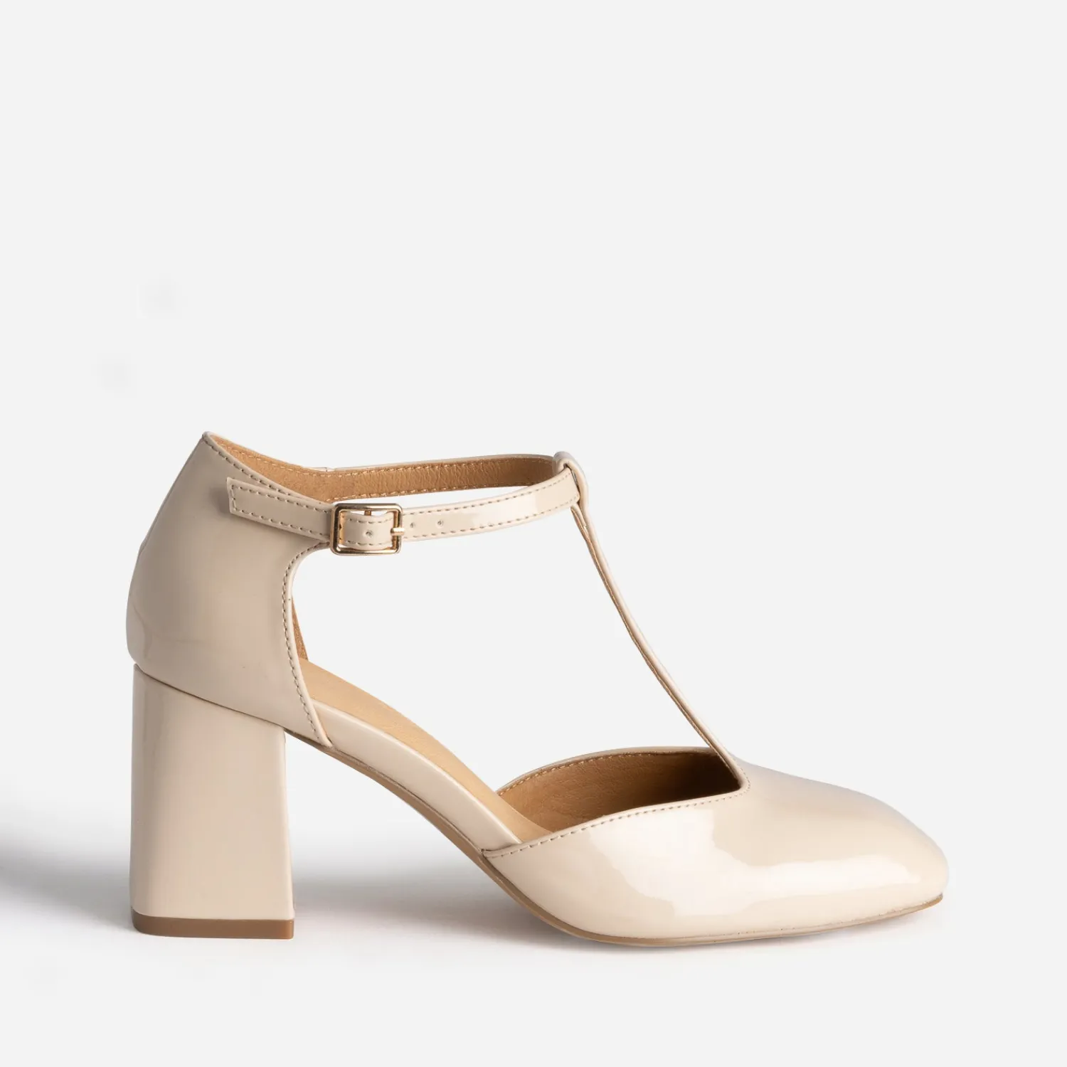 Eram Escarpins^Babies salomé vernie à talon BEIGE