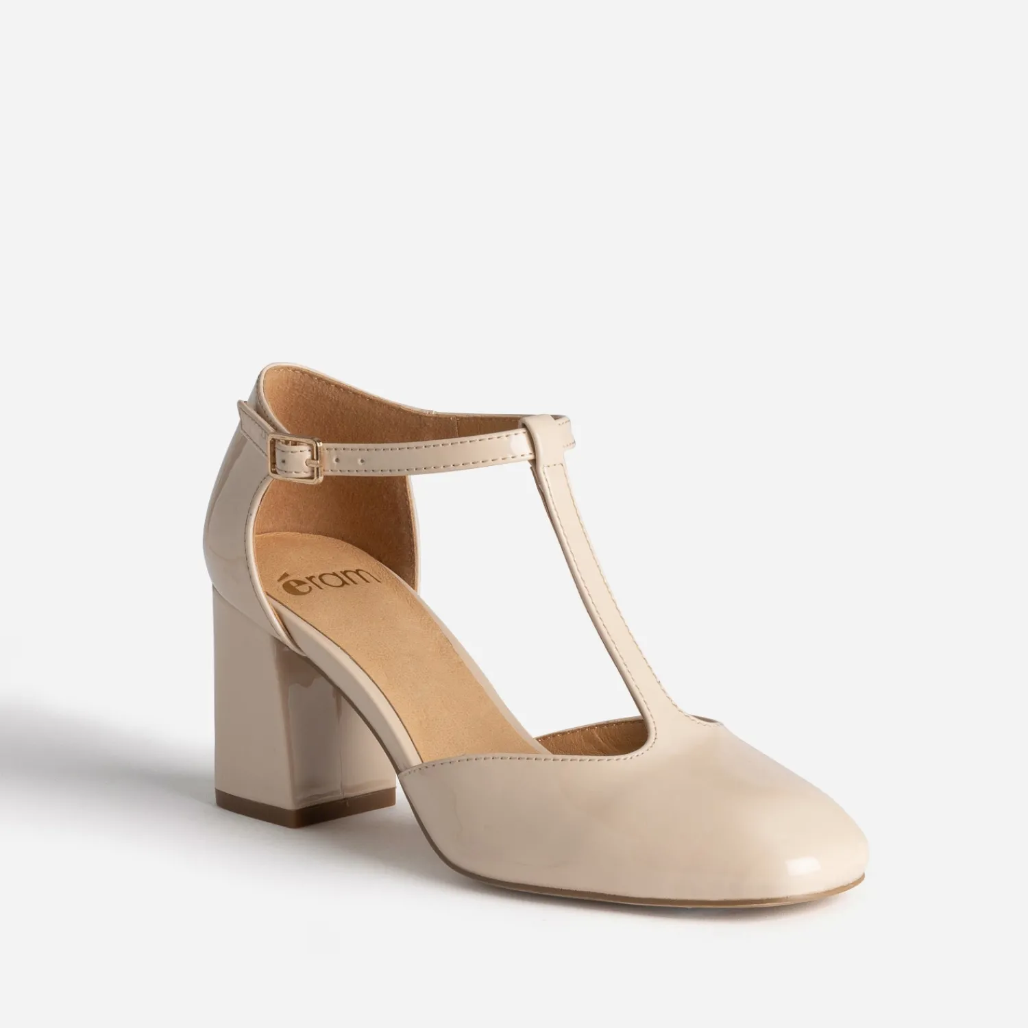 Eram Escarpins^Babies salomé vernie à talon BEIGE