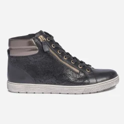 Caprice Baskets^Basket e en cuir effet python NOIR