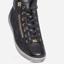Caprice Baskets^Basket e en cuir effet python NOIR
