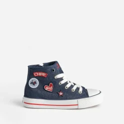 CHIPIE Baskets^Basket en jean brut pailleté avec patchs BLEU