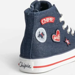 CHIPIE Baskets^Basket en jean brut pailleté avec patchs BLEU