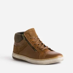 Eram Baskets/Tennis^Basket cuir empiècement textile COGNAC