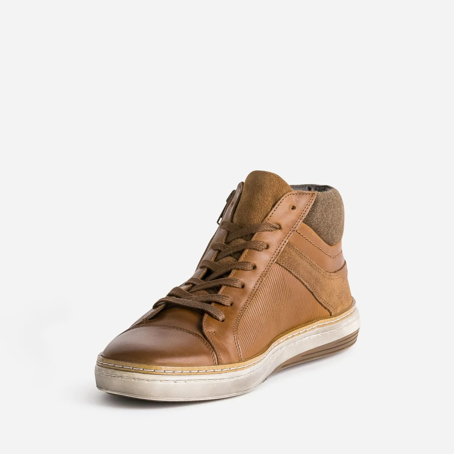 Eram Baskets/Tennis^Basket cuir empiècement textile COGNAC