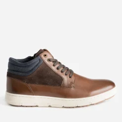 Eram Baskets/Tennis^Basket cognac en cuir et textile marine CAMEL