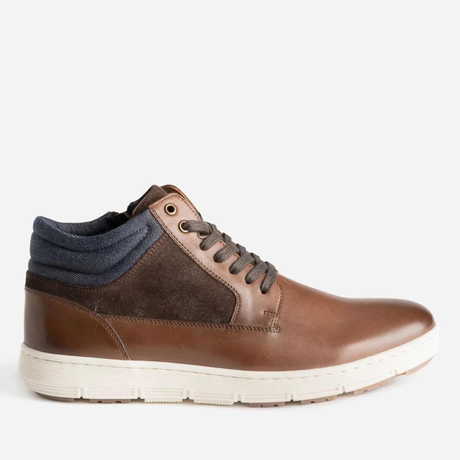 Eram Baskets/Tennis^Basket cognac en cuir et textile marine CAMEL