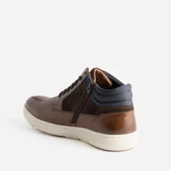 Eram Baskets/Tennis^Basket cognac en cuir et textile marine CAMEL