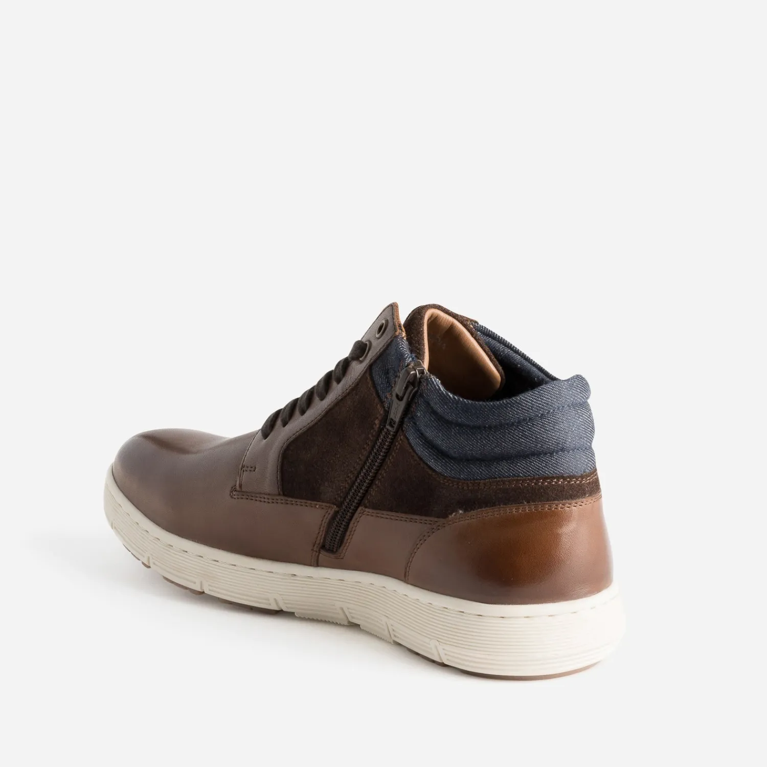Eram Baskets/Tennis^Basket cognac en cuir et textile marine CAMEL