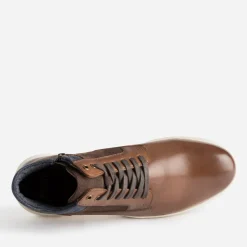 Eram Baskets/Tennis^Basket cognac en cuir et textile marine CAMEL
