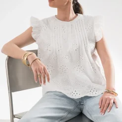 Texto T-Shirts^Blouse he broderies anglaises BLANC