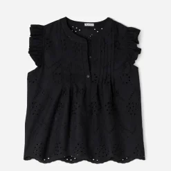 Texto T-Shirts^Blouse e broderies anglaises NOIR
