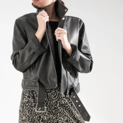 Texto Vestes & Gilets^Blouson esprit motard NOIR