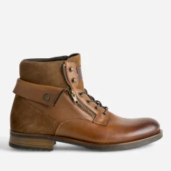 Eram Boots^Boots à lacet cuir à revers COGNAC