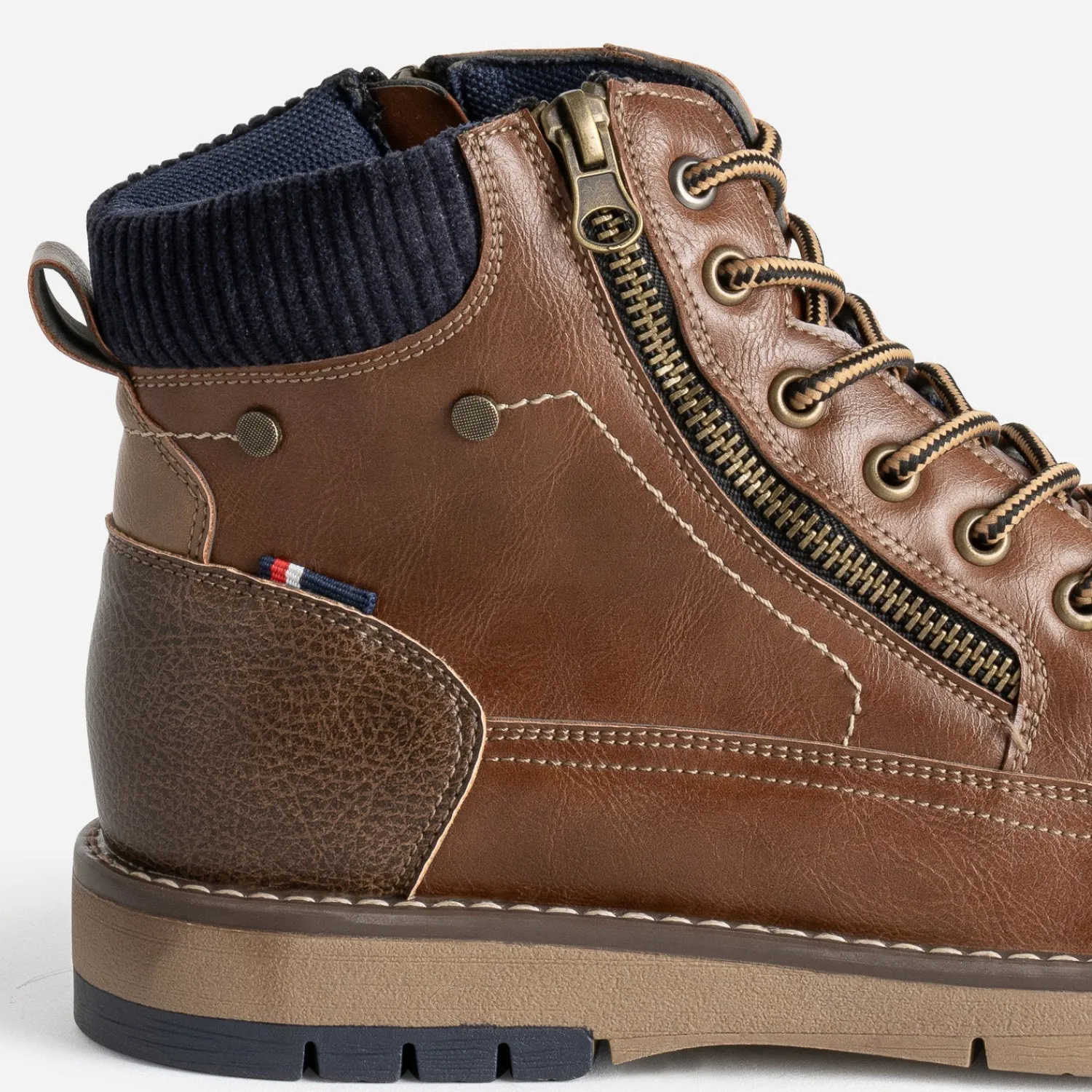 Eram Boots^Boots à lacet double zip COGNAC