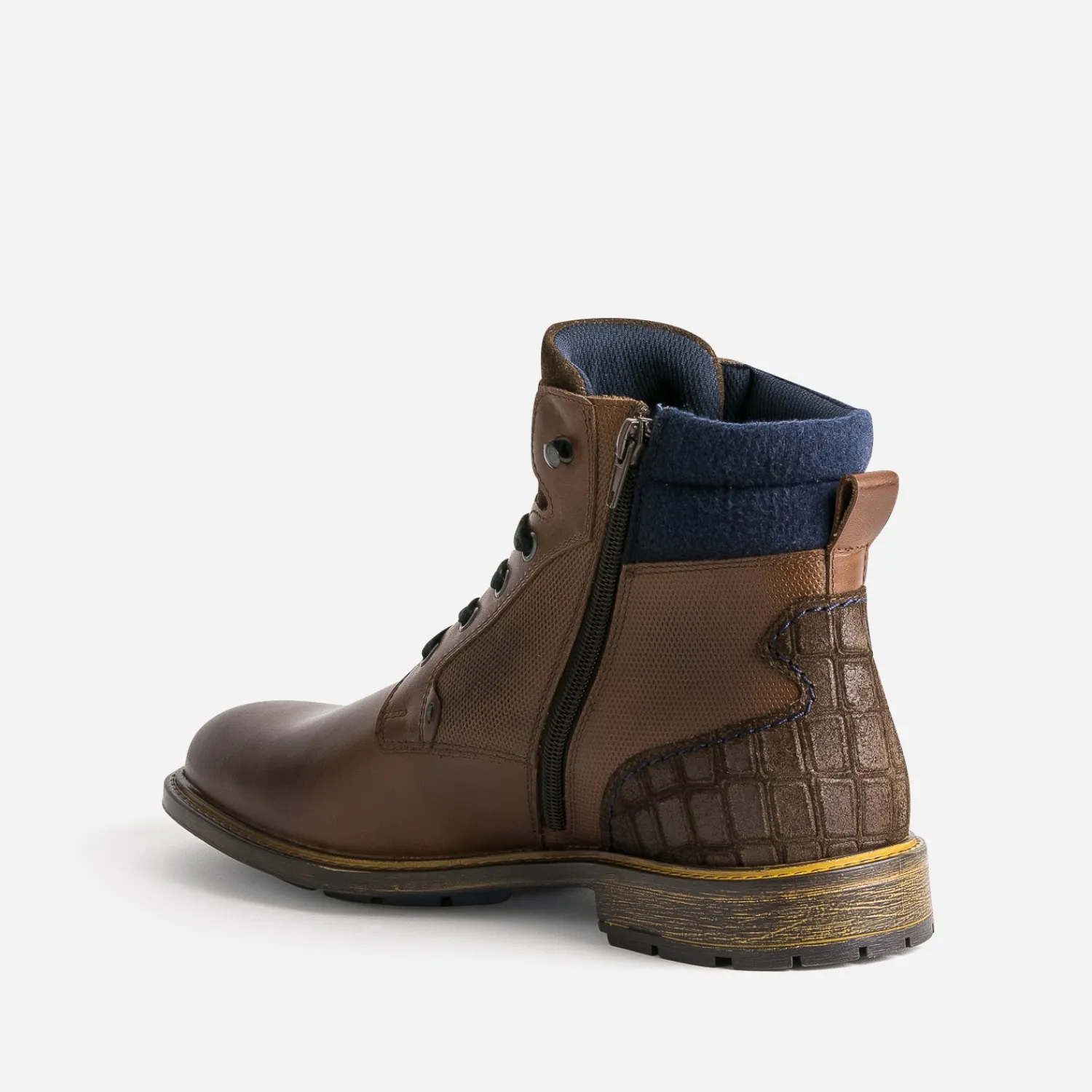 Eram Boots^Boots à lacet bi-matière MARRON