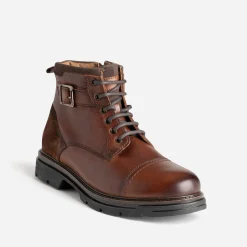Eram Boots^Boots à lacet marron cuir décor bride COGNAC