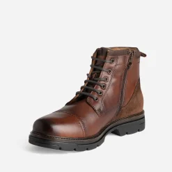 Eram Boots^Boots à lacet marron cuir décor bride COGNAC