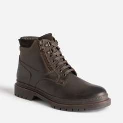 Eram Boots^Boots à lacet en cuir à semelle cranté MARRON