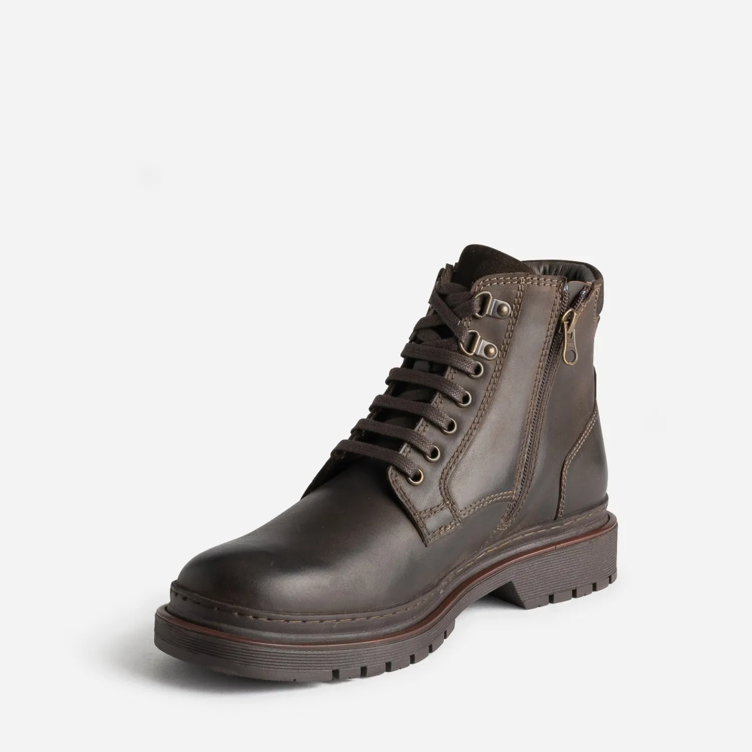 Eram Boots^Boots à lacet en cuir à semelle cranté MARRON