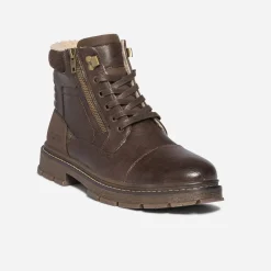 Eram Boots^Boots à lacet en cuir fourré MARRON