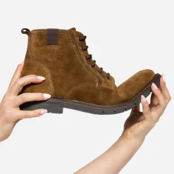 Eram Boots^Boots à lacet en cuir velours MARRON