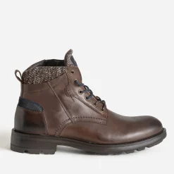 Eram Boots^Boots à lacet en cuir détails chinés MARRON