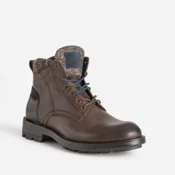Eram Boots^Boots à lacet en cuir détails chinés MARRON
