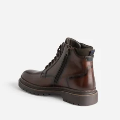 Eram Boots^Boots à lacet marron en cuir semelle crantée COGNAC