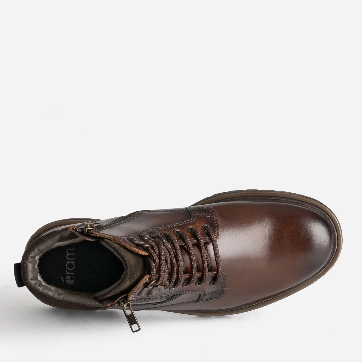 Eram Boots^Boots à lacet marron en cuir semelle crantée COGNAC