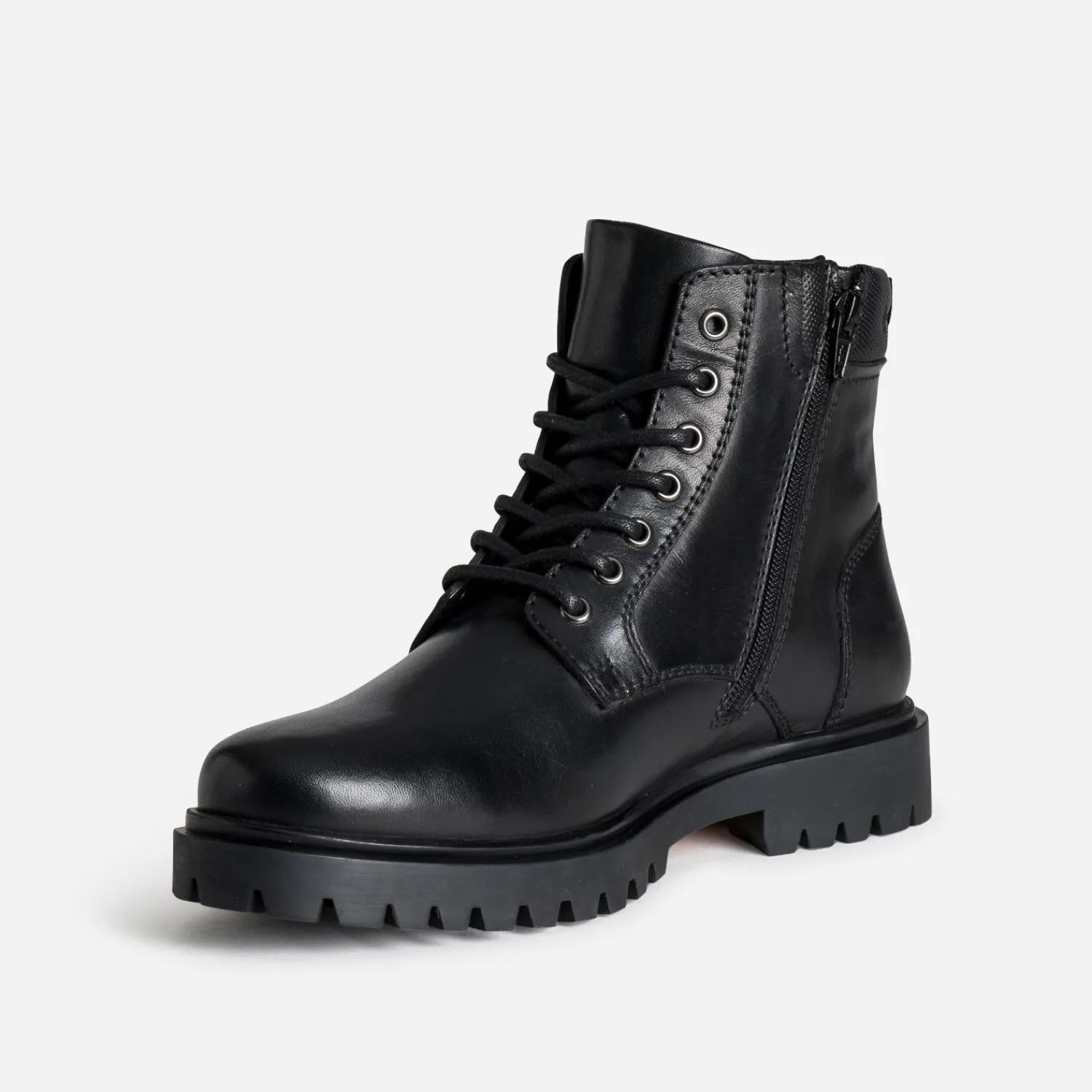 Eram Boots^Boots à lacet cranté en cuir NOIR