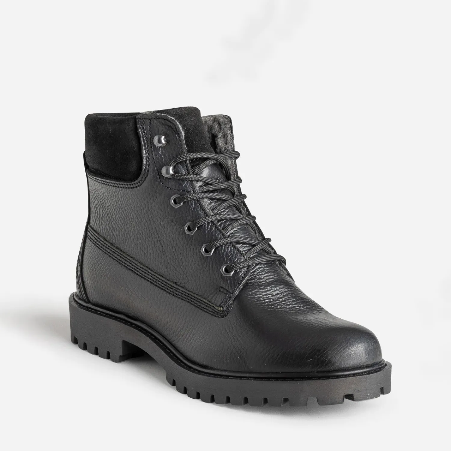 Eram Boots^Boots à lacet cuir fourré NOIR