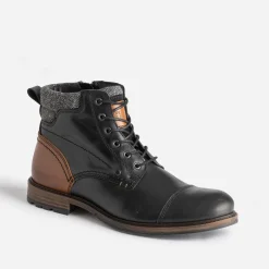 Eram Boots^Boots à lacet et cognac en cuir NOIR