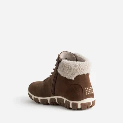Tbs Baskets^Boots à lacet camel en cuir velours fourré COGNAC