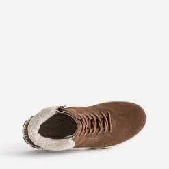 Tbs Baskets^Boots à lacet camel en cuir velours fourré COGNAC