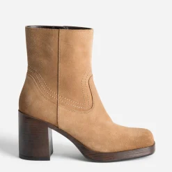 Eram Boots^Boots à talon en cuir velours CAMEL
