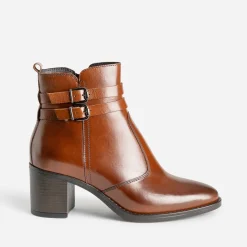 Eram Boots^Boots à talon en cuir avec double bride COGNAC