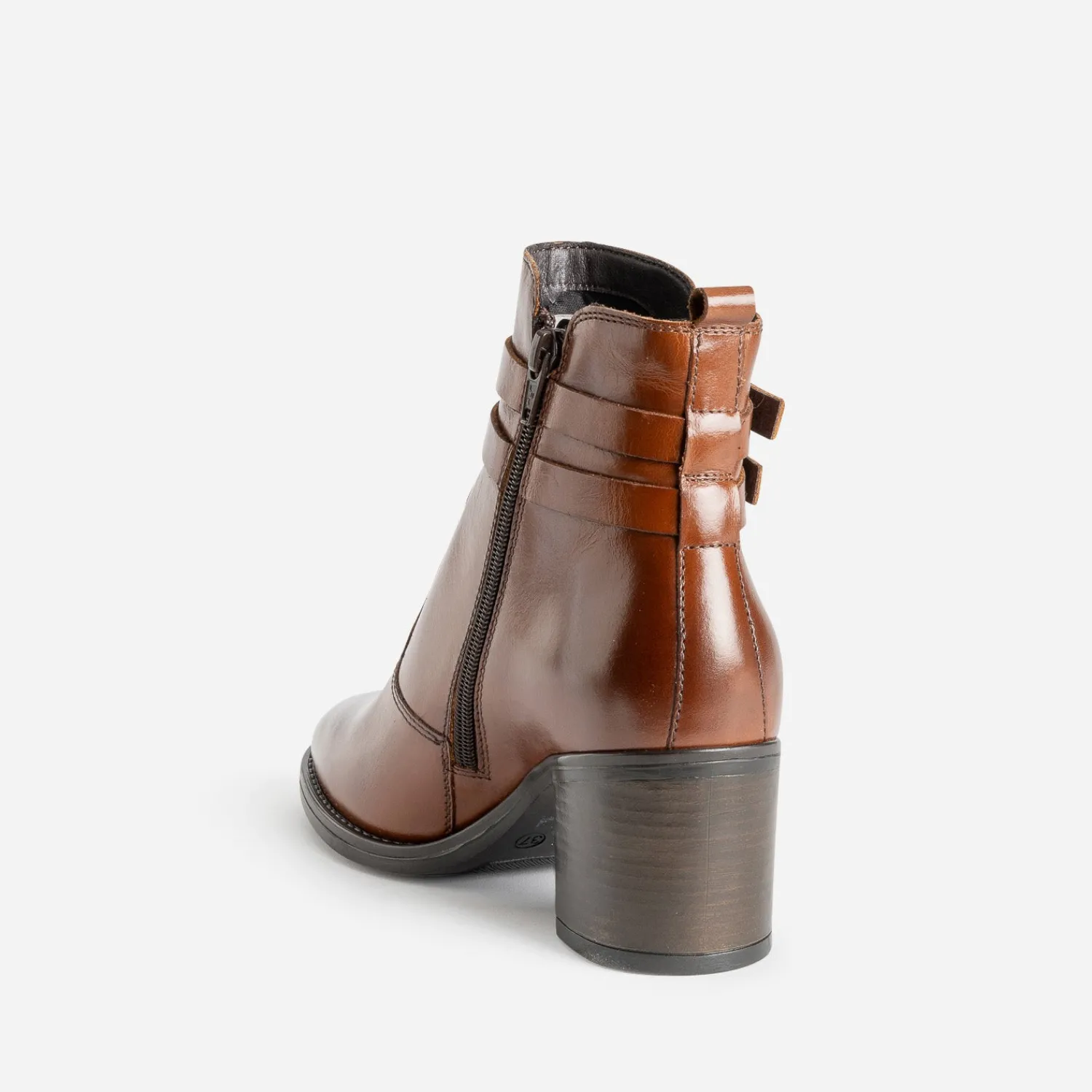 Eram Boots^Boots à talon en cuir avec double bride COGNAC