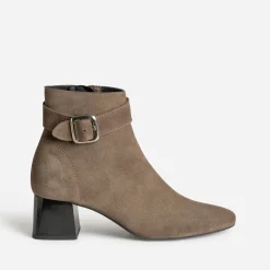 Eram Boots^Boots à talon taupe cuir velours GRIS