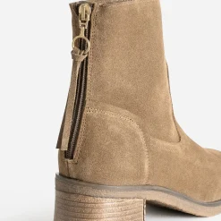Eram Boots^Boots beige cuir velours zip arrière TAUPE