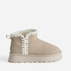 Eram Chaussons^Boots beige cuir velours fourré semelle plateforme TAUPE