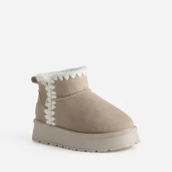 Eram Chaussons^Boots beige cuir velours fourré semelle plateforme TAUPE