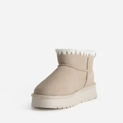Eram Chaussons^Boots beige cuir velours fourré semelle plateforme TAUPE