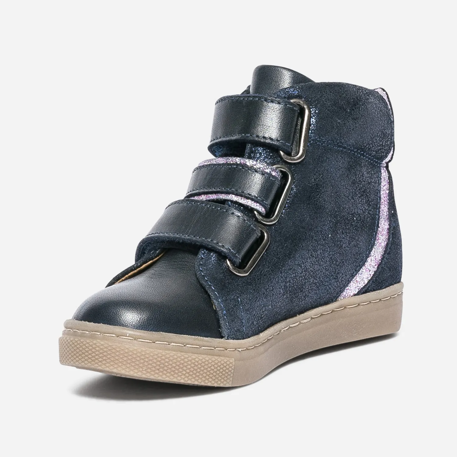 Buggy Boots^Boots marine en cuir à scratchs BLEU