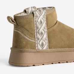 Eram Chaussons^Boots cuir velours fourré à plateforme CAMEL