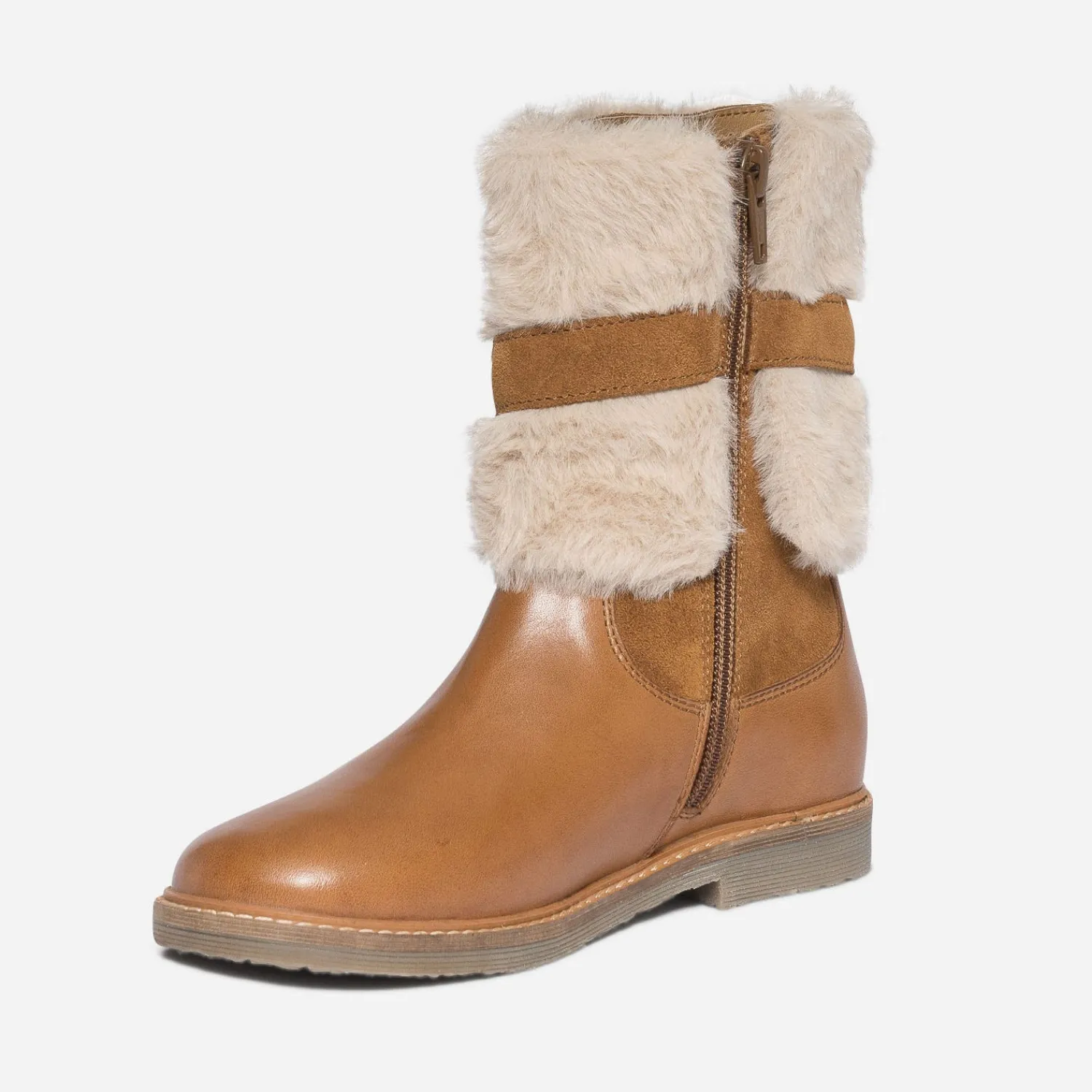 Eram Boots^Boots en cuir avec empiècement amovible CAMEL